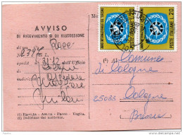1968  RICEVUTA DI RITORNO CON ANNULLO COLOGNE BRESCIA - 1961-70: Storia Postale
