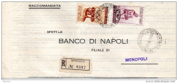 1960 LETTERA   RACCOMANDATA CON ANNULLO MONOPOLI BARI - 1946-60: Storia Postale