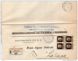 1938 LETTERA RACCOMANDATA CON ANNULLO BRINDISI - Marcophilia