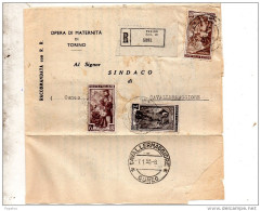 1953 LETTERA RACCOMANDATA CON ANNULLO TORINO SUCCURSALE 20 + CAVALLERMAGGIORE CUNEO - 1946-60: Poststempel