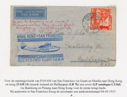 Balikpapan Nederlands Indie  Hong Kong - San Francisco USA 1937 V.v. - FFC - Air Mail - Nederlands-Indië