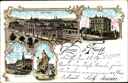 Lithographie Fürth In Mittelfranken Bayern, Hotel National, Ludwigsbahnhof, Denkmal - Sonstige & Ohne Zuordnung