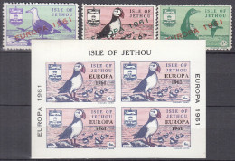 INSEL JETHOU (Guernsey), Nichtamtl. Briefmarken, 1 Block + 3 Marken, Postfrisch **, Europa 1961, Vögel - Guernsey