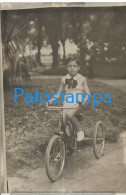 229479 REAL PHOTO BOY WITH TRICYCLE TRICICLO BIKE OLD PHOTO POSTAL POSTCARD - Fotografía