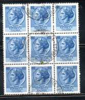 ITALIA REPUBBLICA ITALY REPUBLIC 1968 1976 SIRACUSANA TURRITA STELLE STARS LIRE 60 BLOCCO BLOCK USATO USED OBLITERE - 1961-70: Afgestempeld