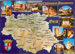 32 - Gers - Chateaux Et Monuments - Multivues - Carte Géographique - CPM - Voir Scans Recto-Verso - Andere & Zonder Classificatie