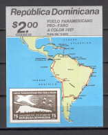 Dominican Republic 1987 Map - The 50th Anniversary Of PanAmerican Flight For Columbus Lighthouse Fund IMPERFORATE MS MNH - República Dominicana