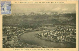 38.GRENOBLE.LA CHAINE DES ALPES,L'ISERE,PONT DE L'ILE VERTE.A GAUCHE LA TRONCHE.A DROITE QUARTIER DE L'ILE VERTE - Grenoble