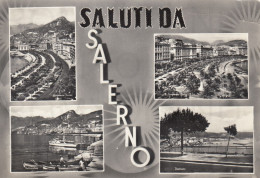 CARTOLINA  C17 SALERNO,CAMPANIA-SALUTI DA SALERNO-PANORAMA-LUNGOMARE TRIESTE-IMBARCADERO-MARE,SOLE-VIAGGIATA - Salerno