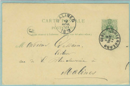 CARTE POSTALE 5ct. Van CORTENBERG Naar MALINES - 1889 - Cartes Postales 1871-1909