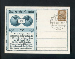 "DEUTSCHES REICH" 1937, Privat-Postkarte "Tag Der Briefmarke" Mit SSt. "GOESSNITZ" (R2093) - Enteros Postales Privados
