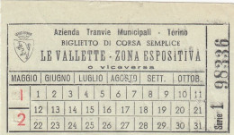 TORINO /  Biglietto Di Corsa Semplice  _ LE VALLETTE ZONA ESPOSITIVA  E Viceversa - Europe