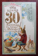 Cpa Osterfest 1902 - Lapin Humanisé - Oeufs - Peinture - Monocle - Relief Gaufré - Ostern