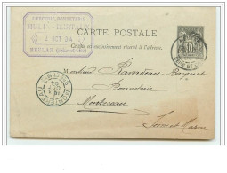 MEULAN Entier Postal Cachet Mercerie Bonneterie Hulin Bertaux 1894 - Meulan