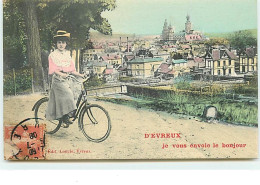 D'EVREUX Je Vous Envoie Le Bonjour - Jeune Femme à Vélo - Evreux