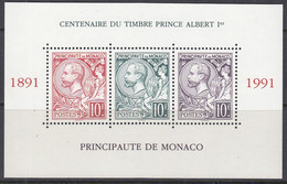 MONACO  Block 51, Postfrisch **, 100 Jahre Briefmarken Mit Dem Kopfbild Des Fürsten Albert I., 1991 - Blocks & Sheetlets