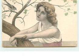 Portrait D'une Jeune Femme Regardant Un Oiseau - Autres & Non Classés