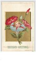 Carte Gaufrée - Birthday Greetings - Portrait D'une Fillete Dans Une Fleur - Verjaardag