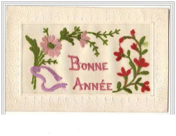 Carte Brodée - Bonne Année - Fleurs - Embroidered