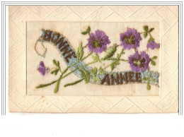 Carte Brodée - Bonne Année - Fleurs - Embroidered