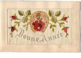 Carte Brodée - Bonne Année - Fer à Cheval Et Roses - Bordados