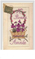 Carte Brodée - Bonne Année - Panier Rempli De Fleurs - Brodées