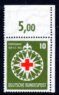 GERMANY - 1953 WEST GERMANY HENRI DUNANT ANNIVERSARY RED CROSS FOUNDER FINE MNH ** WITH MARGIN SG 1090 - Unused Stamps