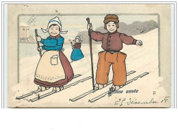 Bonne Année - Enfants Sur Des Skis - Nouvel An