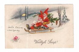 CPA JOYEUX NOEL - WESOTYCH SWIAT (POLOGNE) - LUTINS - GNOMES SUR LUGE - Andere & Zonder Classificatie