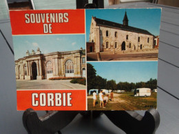 Belle Cpsm Couleur Souvenir De Corbie - Ecole Ménagère Ste-Colette- Le Camping - Porte De Corbie - Corbie