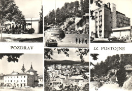 POSTOJNA, MULTIPLE VIEWS, ARCHITECTURE, UMBRELLA, TERRACE, CAR, SLOVENIA, POSTCARD - Slovenia