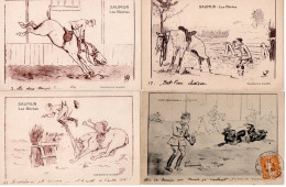 4V5Hy    Cheval Chevaux Illustrateur Saumur Les Buches Chutes Lot De 4 Cpa - Horses