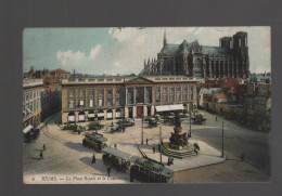 CPA - 51 - N°6 - Reims - La Place Royale Et La Cathédrale - Colorisée - Animée (tramways) - Circulée En 1907 - Reims