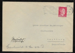 192) Germania Deutsches Reich Busta Viaggiata 1942 Dr.Alfred Weitnauer Kempten A Dr.Deininger Augsburg Archivi Del Città - Covers & Documents