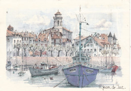 64. SAINT JEAN DE LUZ. AQUARELLE ORIGINALE DE ROBERT LEPINE. VUE SUR LE PORT  LA MAISON DE LOUIS XI. ANNEE 1995 + TEXTE - Saint Jean De Luz