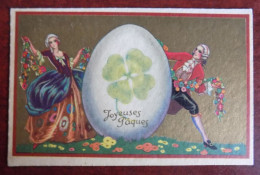 Cpa Joyeuses Pâques - Oeuf Géant - Trèfle - Couple - Ostern