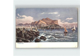 72136320 Palermo Sicilia Panorama Segelschiffe Kuenstlerkarte Palermo Sicilia - Sonstige & Ohne Zuordnung