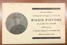 RIESI (CALTANISSETTA) MARESCIALLO CARABINIERI REALI BIAGIO PISTONE  1923 - Caltanissetta