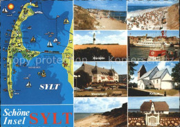 72135910 Insel Sylt Landkarte Teilansichten Strand Leuchtturm Westerland - Sonstige & Ohne Zuordnung