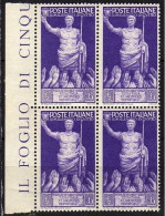 ITALIA 1937 - Augusto 50 C. ** - Quartina Bdf (2 Scan) - Ungebraucht