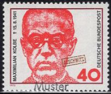 GERMANY(1973) Maximillian Kolbe. MUSTER (specimen) Overprint. Priest Martyred By The Nazis. Scott No 1116. - Other & Unclassified