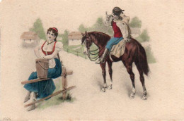 4V5Hy    Chevaux Cheval Illustrateur Le Cavalier Et La Belle Femme - Caballos