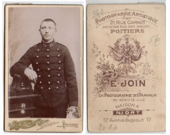 (Photo Carte De Visite) 347, Portrait Militaire, 20e RA Régiment D'Artillerie, Photo E Join à Poitier Et Niort - Krieg, Militär