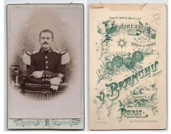 (Photo Carte De Visite) 266, Portrait Militaire, 22 Sur Le Col Et Etoile Sur Kepi Et Boutons, Gardien De Prison ?? - War, Military