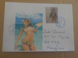 A SAISIR - POLYNESIE FSE TAHITI - VAHINE SEINS NUS - ENVELOPPE TIMBREE - MARCOPHILIE CACHET POSTAL BLEU TIPUTA TUAMOTU - Cartas & Documentos