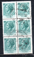 ITALIA REPUBBLICA ITALY REPUBLIC 1968 - 1976 SIRACUSANA TURRITA STELLE STARS LIRE 70 BLOCCO USATO BLOCK USED OBLITERE' - 1961-70: Afgestempeld