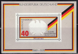 GERMANY(1974) German Eagle. S/S With MUSTER (specimen) Overprint. 25th Anniversary Of Federal Republic Scott No 1145. - Altri & Non Classificati