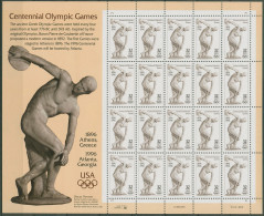 USA 1996 Olympia Sommerspiele Atlanta Diskobol 2750 Bogen Postfrisch (SG97413) - Nuovi