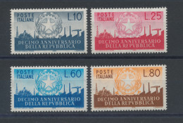 1956 Italia - Repubblica , 10. Anniversario Della Repubblica, 4 Valori, N. 798/01, MNH** - Otros & Sin Clasificación