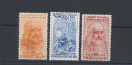 1952 Italia - Repubblica , Leonardo Da Vinci, 3 Valori, N. 686/88, MNH** - Otros & Sin Clasificación